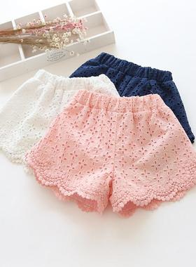 2025夏季新款韩版女童镂空蕾丝纯棉短裤中大童时尚热裤沙滩裤百搭