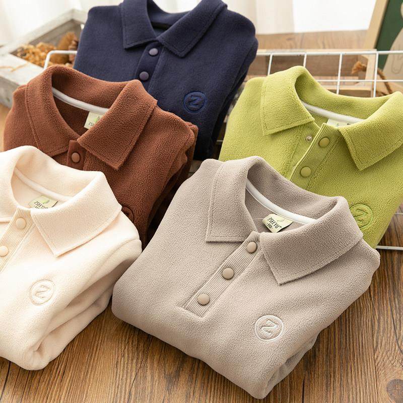 男童加绒卫衣儿童秋冬POLO衫中大童抓绒保暖德绒上衣摇粒绒打底衫