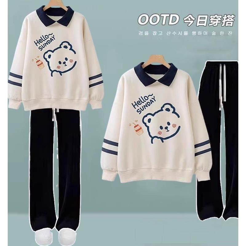 初中生少女秋冬季套装2024新款中大童POLO领卫衣阔腿裤加绒两件套