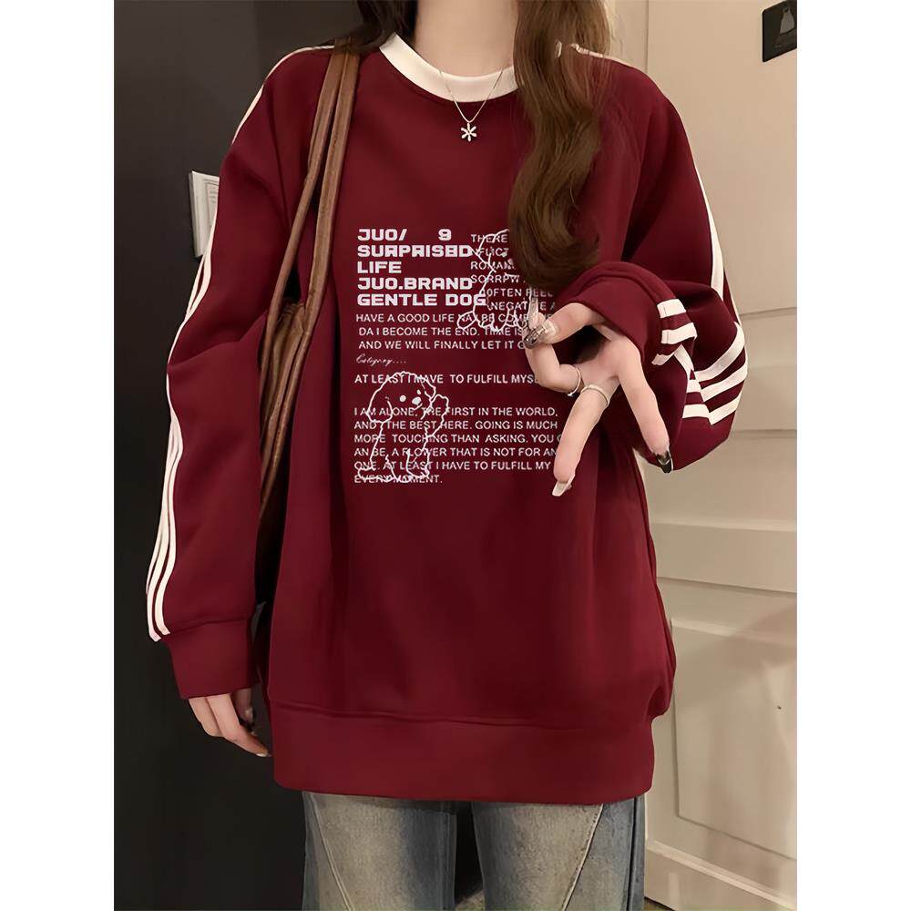 美式三条杠无帽卫衣女大童2025春秋新款初中高中学生慵懒宽松上衣