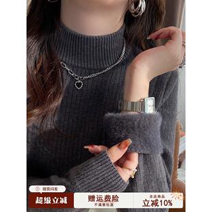 半高领毛衣女性秋冬天鹅绒加厚底衬衫2025新冬季黑色高底内顶