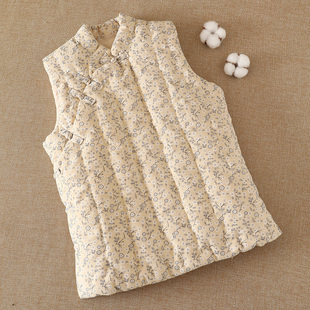 女士棉花手工盘扣马甲中国风复古中式马夹加厚保暖棉外穿坎肩冬