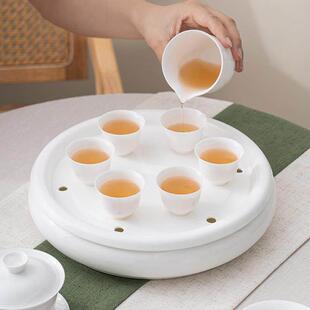 薄胎骨瓷功夫茶具10寸茶盘套装家用茶船泡茶器整套简式白瓷茶杯