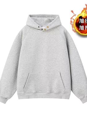 2025高街卫衣男士加绒帽衫宽松上衣新款黑色青少年长袖外套