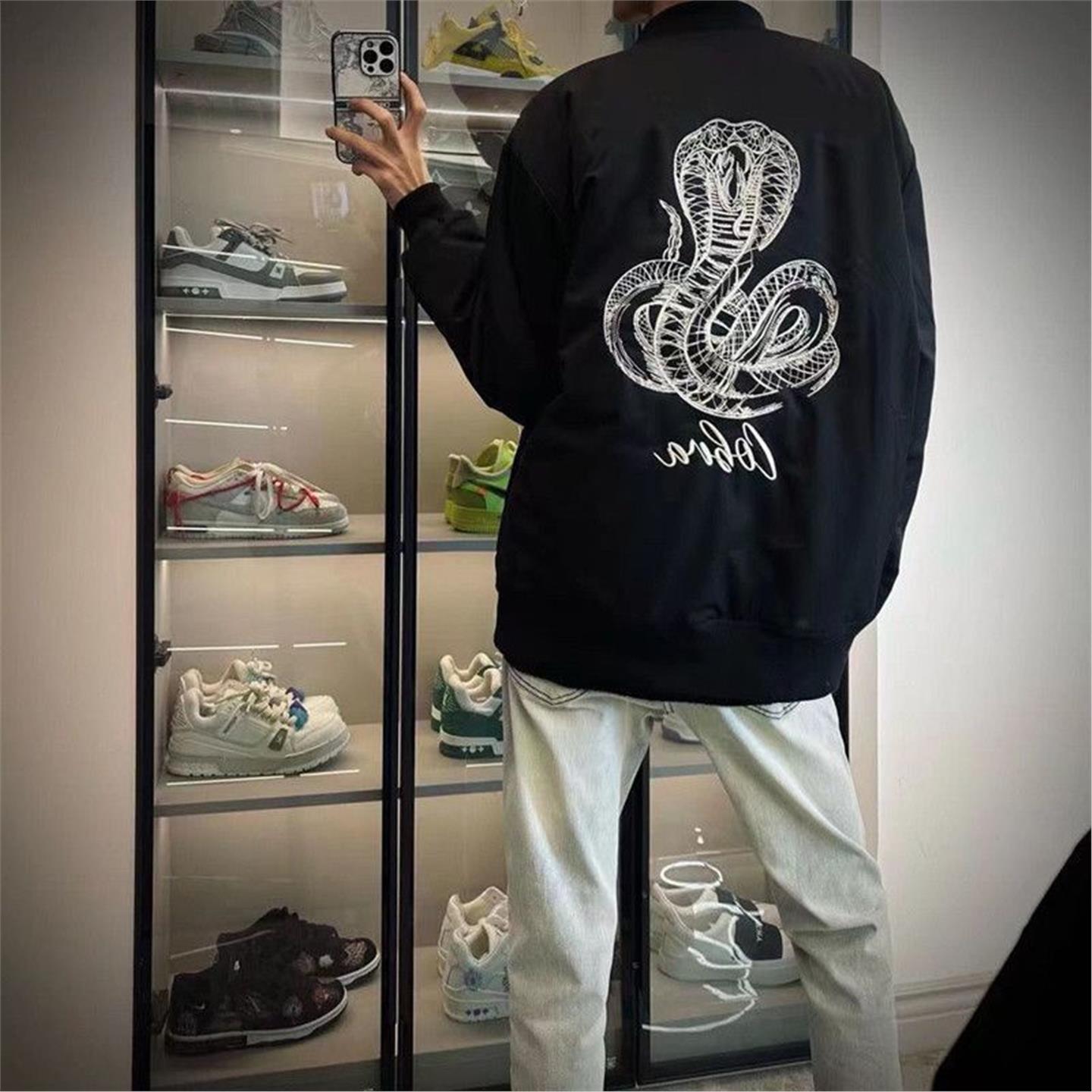 潮流夹克秋冬新款眼镜蛇印