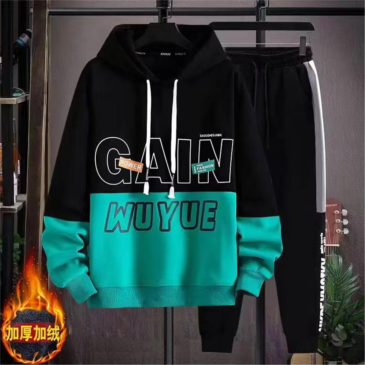 卫衣男连帽秋冬加绒厚ins