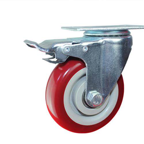 中型枣红34寸5寸定向万向脚轮带刹车拉货车货架餐车手推车脚轮子