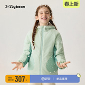 异材质撞色拼接连帽棉服 新款 jollybean 女童棉服25冬季