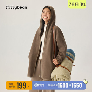 jollybean | 女童羊羔绒外套秋冬羊羔绒中长连帽外套春【野趣豆】
