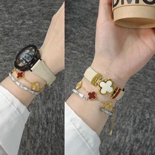 小牛皮四叶草磁吸扣适用华为手表gt5pro表带女款 真皮gt4手表41mm