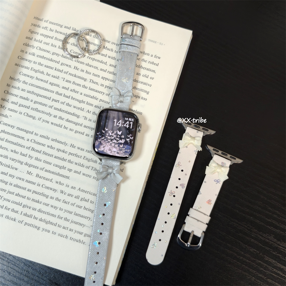 原宿风烫银蝴蝶结细款针扣女适用华为fit4Pro表带10小米手环9Pro