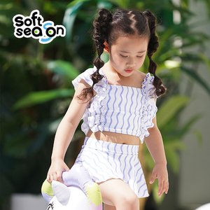 SOFTSEASON儿童泳衣女童中大童青少年分体游泳衣2023泳装泳裤套装