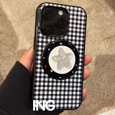 泡泡骚黑白格子pops斑点狗强磁吸防摔手机壳星星17磁吸支架保护壳