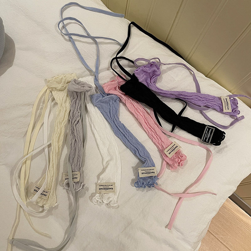 韩国东大门千禧年Y2K辣妹蕾丝字母标DIY绑带手袖遮瑕防晒手套女