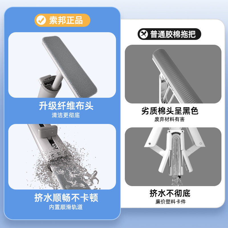 索邦/Sobam家用懒人小拖把桌面清洁不脏手旋转免手洗平板拖把