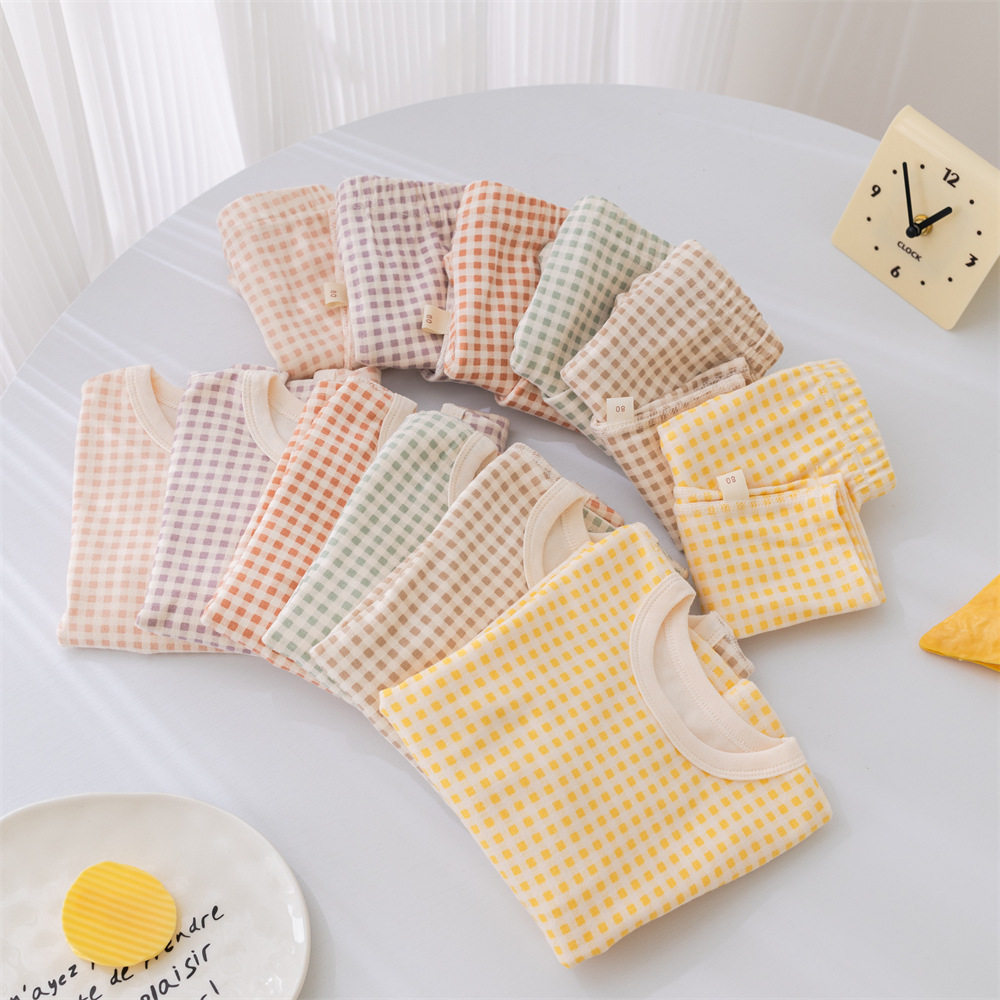 ins格子儿童家居服内衣套