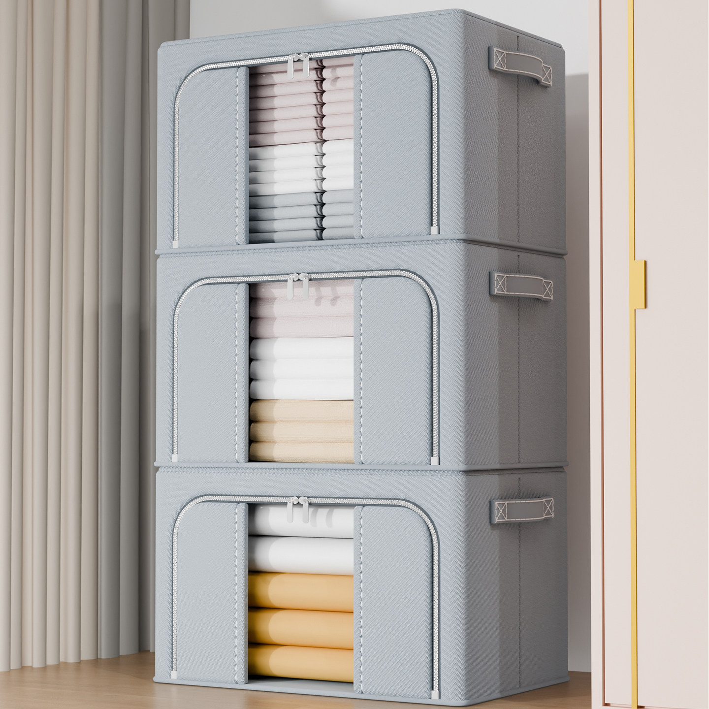 3个装衣服收纳箱大容量家用布艺整理盒折叠袋被子衣柜衣物百纳箱