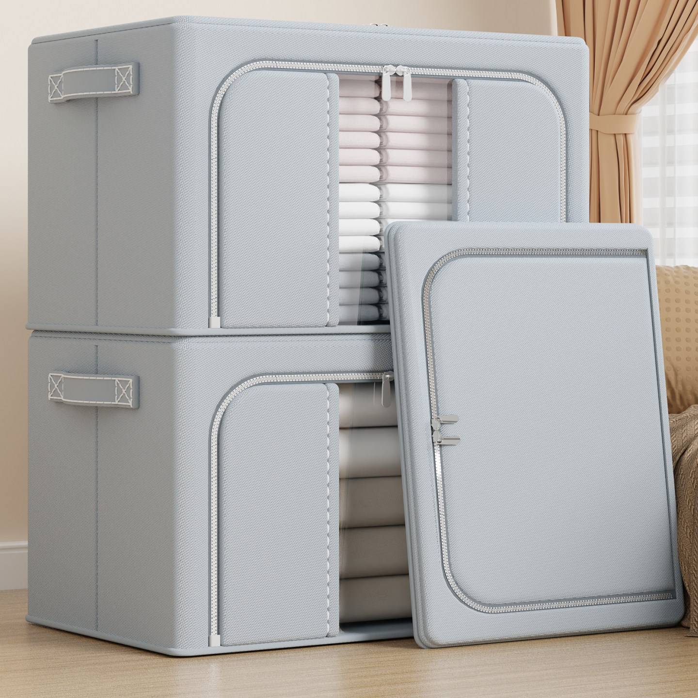 3个装衣服收纳箱家用大容量衣物被子百纳箱布艺整理盒折叠储物盒,收纳整理,收纳箱,淘宝优惠券,粉丝福利购,淘宝优惠卷