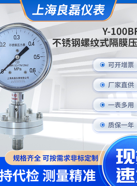 不锈钢压力表工业油压Y100BFML螺纹式隔膜抗震耐腐蚀膜片压力表