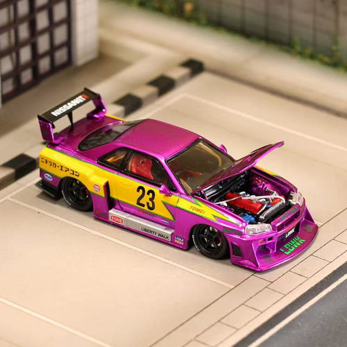 SW 1:64 尼桑Skyline第5代 R34 ER34电镀紫闪电23号 合金汽车模型