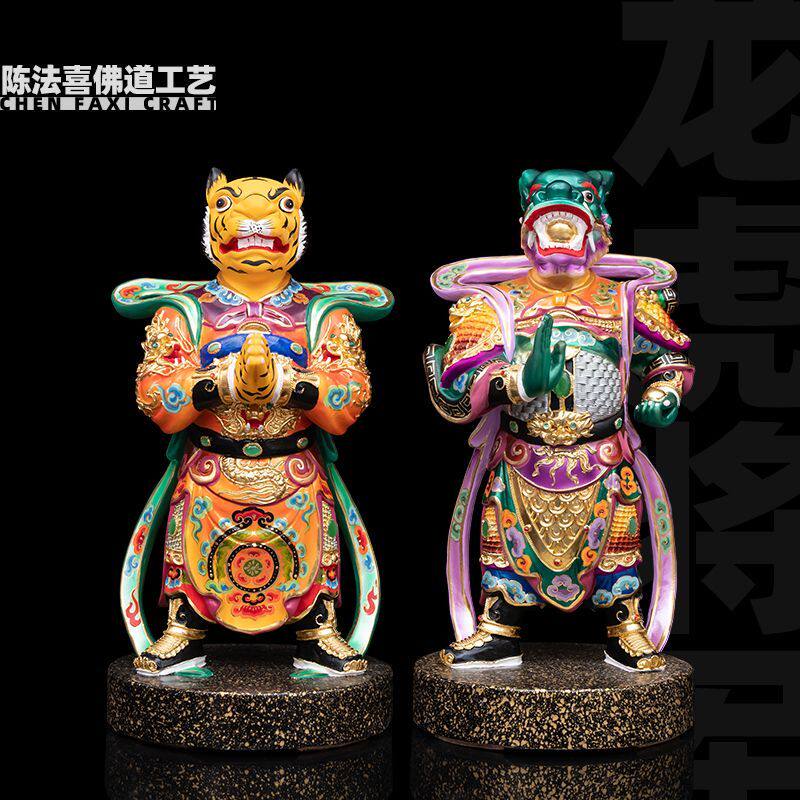 龙虎将军木雕神像普庵祖师左右护法将军寺庙佛堂家用供奉彩绘摆件