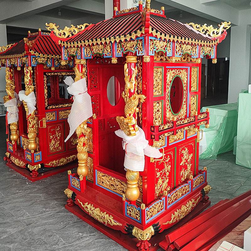 全实木抬神轿子花轿神明出巡游坐轿过山轿香樟木雕刻撵轿神像文椅