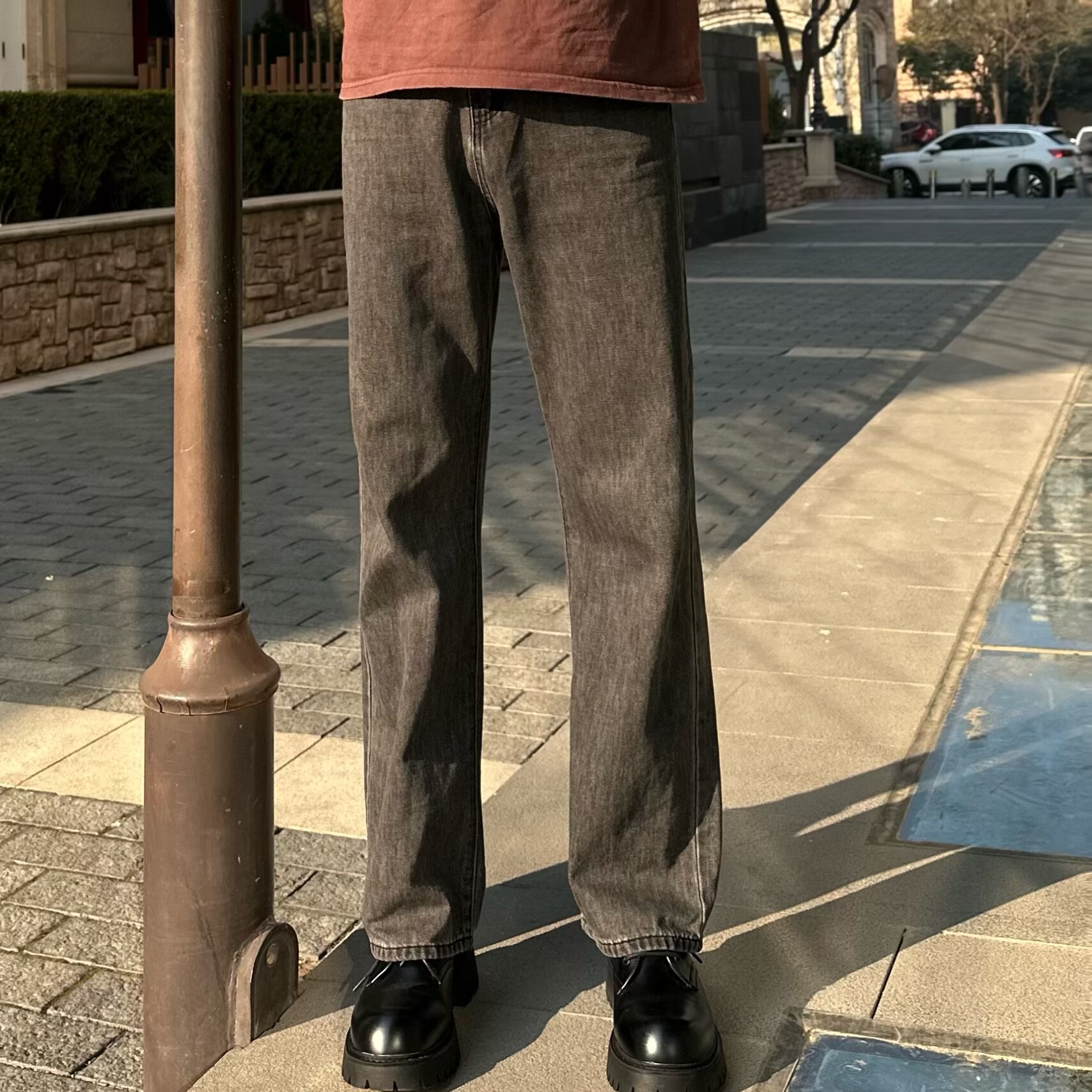 黑灰色窄版高腰阔腿牛仔定制裆线2025年新款直筒宽松牛仔裤,男装,牛仔裤,淘宝优惠券,粉丝福利购,淘宝优惠卷