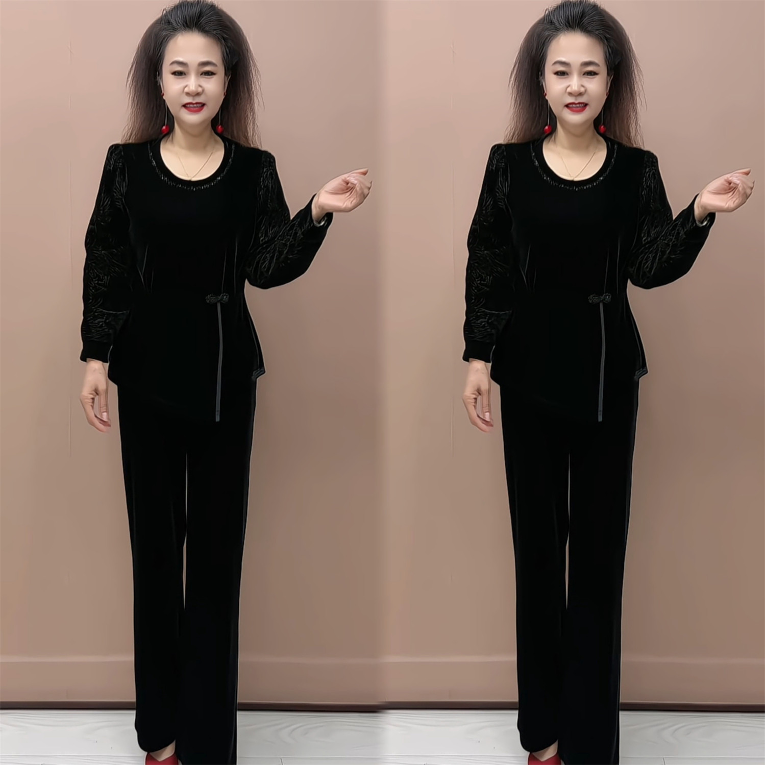 秋季金丝绒妈妈装阔腿裤显瘦套装