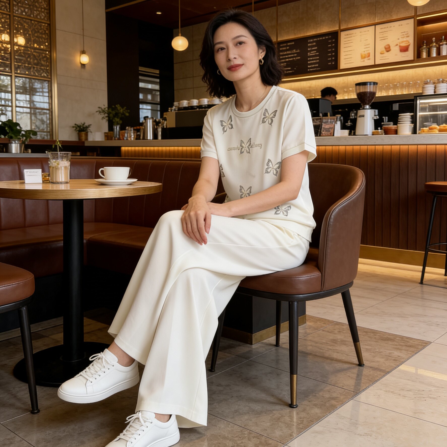 时髦精致！纯白休闲套装女夏季干净利落高级感T恤运动服两件套女