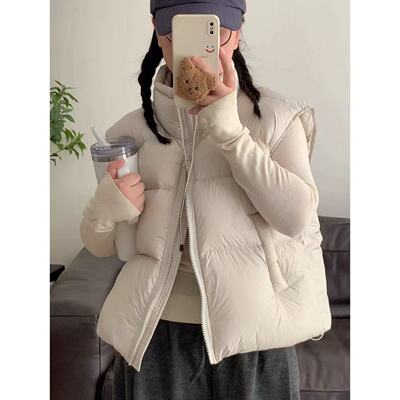 凸乆鸟羽绒服白色云朵泡芙羽绒马甲女短款加厚新国标90白鸭绒小个