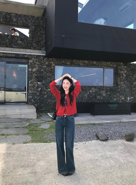 isaro uu 梨形天菜小直筒裤~复古水洗定染无弹显瘦牛仔裤