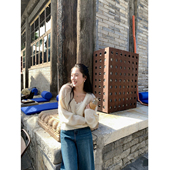 软糯幼毛马海毛羊毛混纺 isaro 低V领宽松慵懒针织毛衣