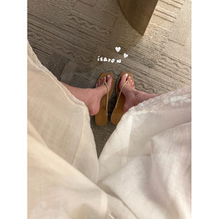 isaro uu 私服蕾丝边裙裤~亚麻莱赛尔透气随意感松紧腰阔腿七分裤