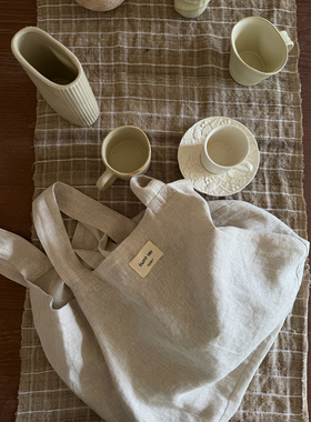 isaro uu 自制100亚麻帆布包~大容量随意背慵懒托特布包