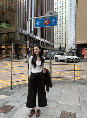 isaro uu 定染复古深咖~软软苏力羊毛八分裤双面呢显瘦直筒裤