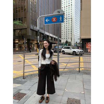 isaro uu 定染复古深咖~软软苏力羊毛八分裤双面呢显瘦直筒裤