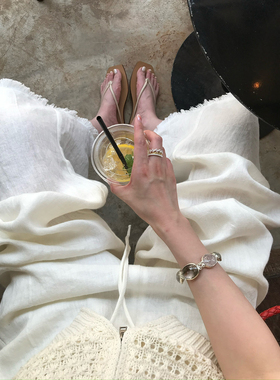 isaro uu 生态100亚麻系列~夏日氧气感慵懒松紧流苏直筒阔腿裤