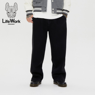 潮牌男女同款 LifeWork秋冬新款 韩版 牛仔长裤 休闲宽松直筒裤