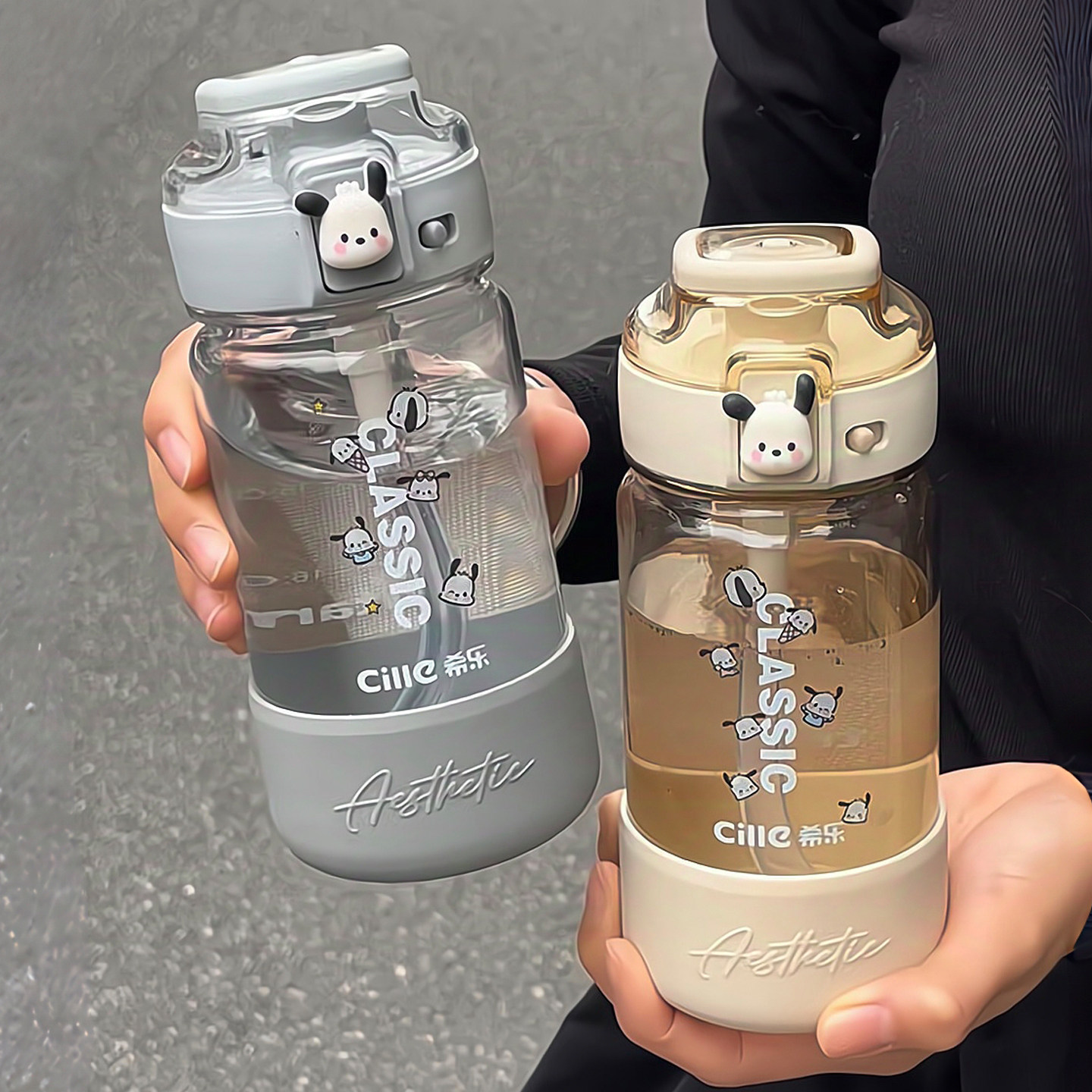 希乐水杯子夏天女生tritan带刻度吸管运动学生便携耐高温水瓶防摔
