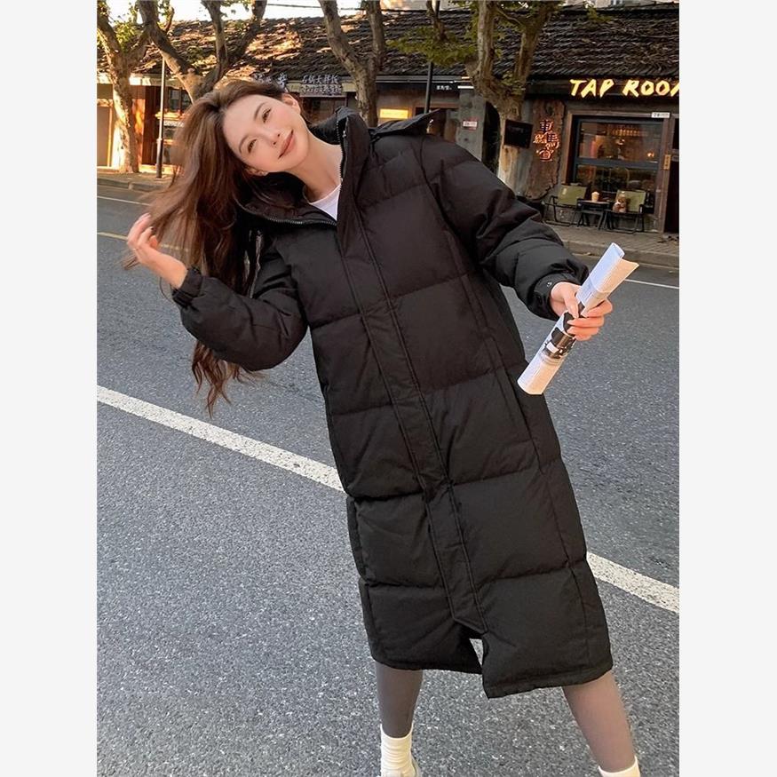 黑色长款羽绒服女2024年新款超长款过膝加厚冬季情侣中戏外套男潮