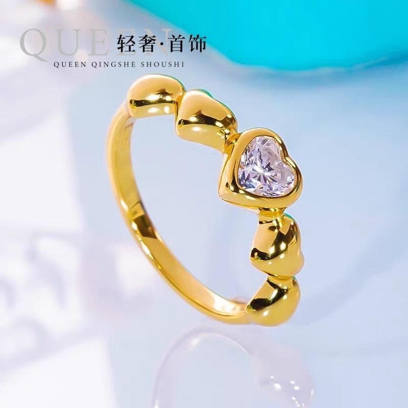 18K新款黄金色进口D色莫桑石爱心异形戒指气质新款简约韩系礼物