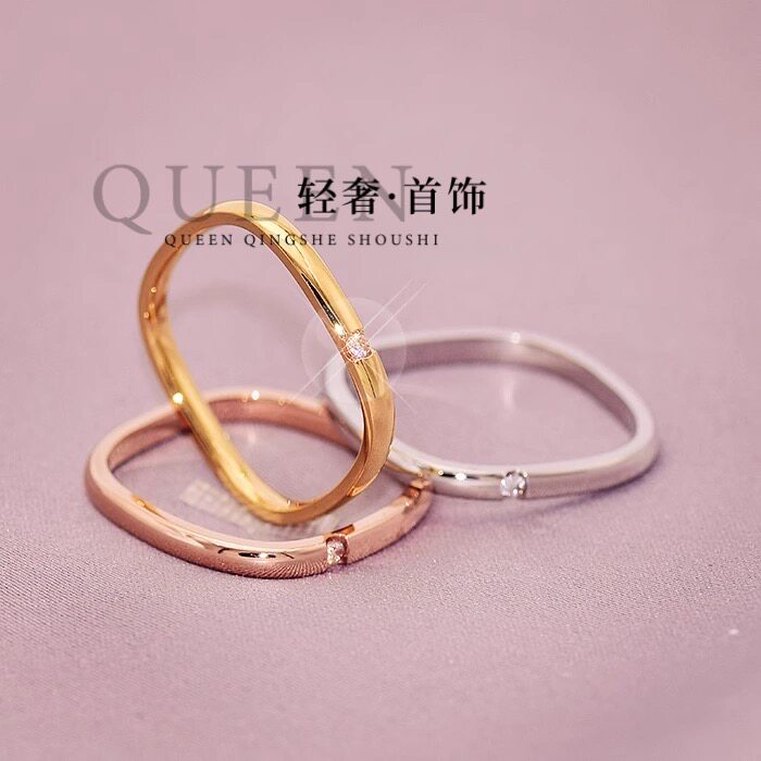 PT950铂金进口D色莫桑石小方戒18K黄金方形指环尾戒素圈情侣对戒