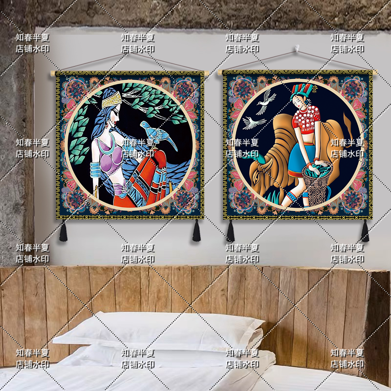 云南民族挂布贵州人物挂画民族墙壁无框装饰画布客厅背景布艺挂画图片