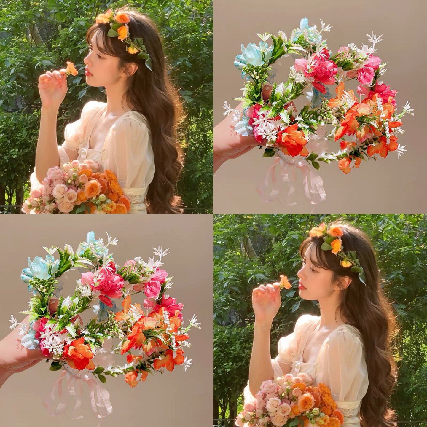 仙女粉色花环头饰森系发箍女头花
