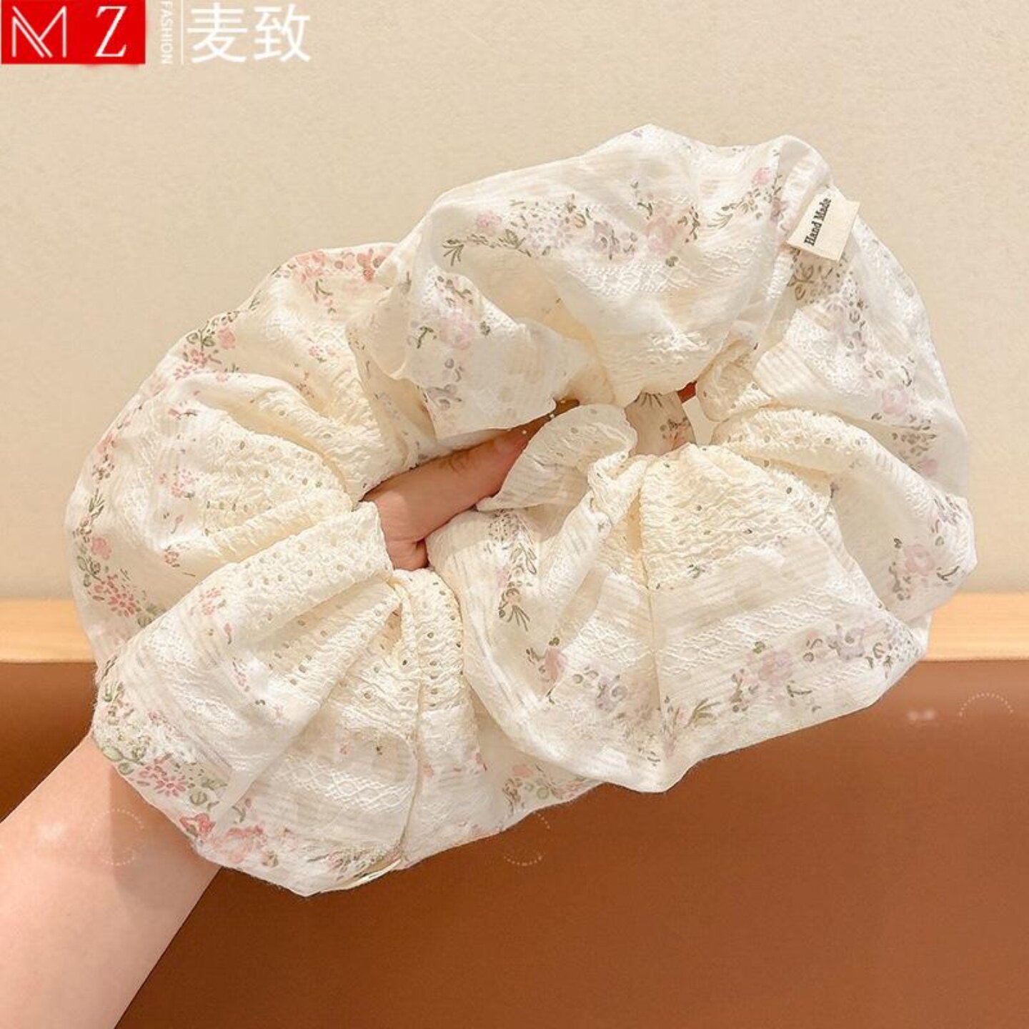 麦致小清新碎花褶皱大肠发圈女