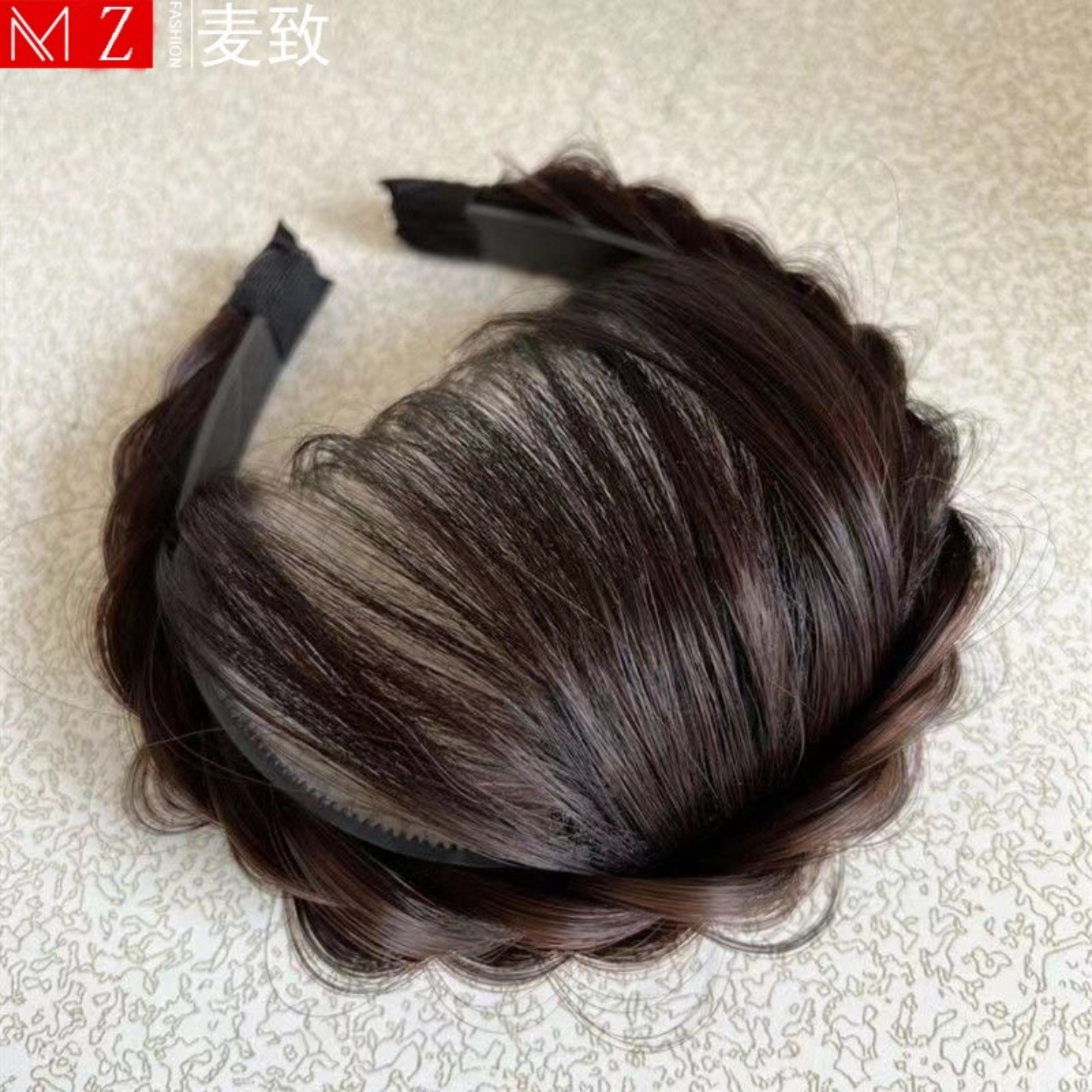 遮白发发箍鱼骨辫假发浏海一体增高颅顶有无鬓角麻花辫子外出发饰