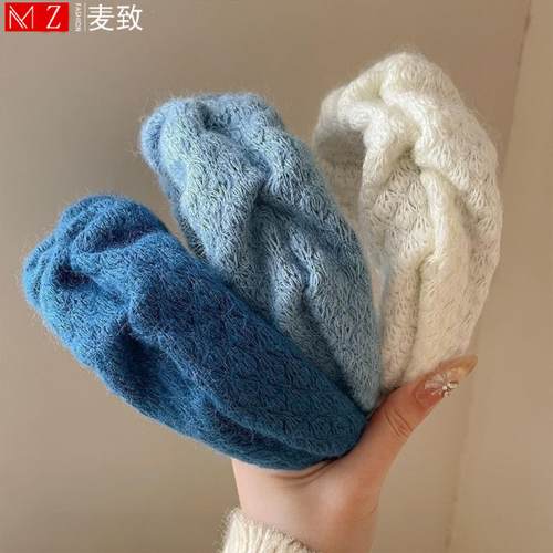 麦致高级感克莱因蓝毛绒宽边发箍