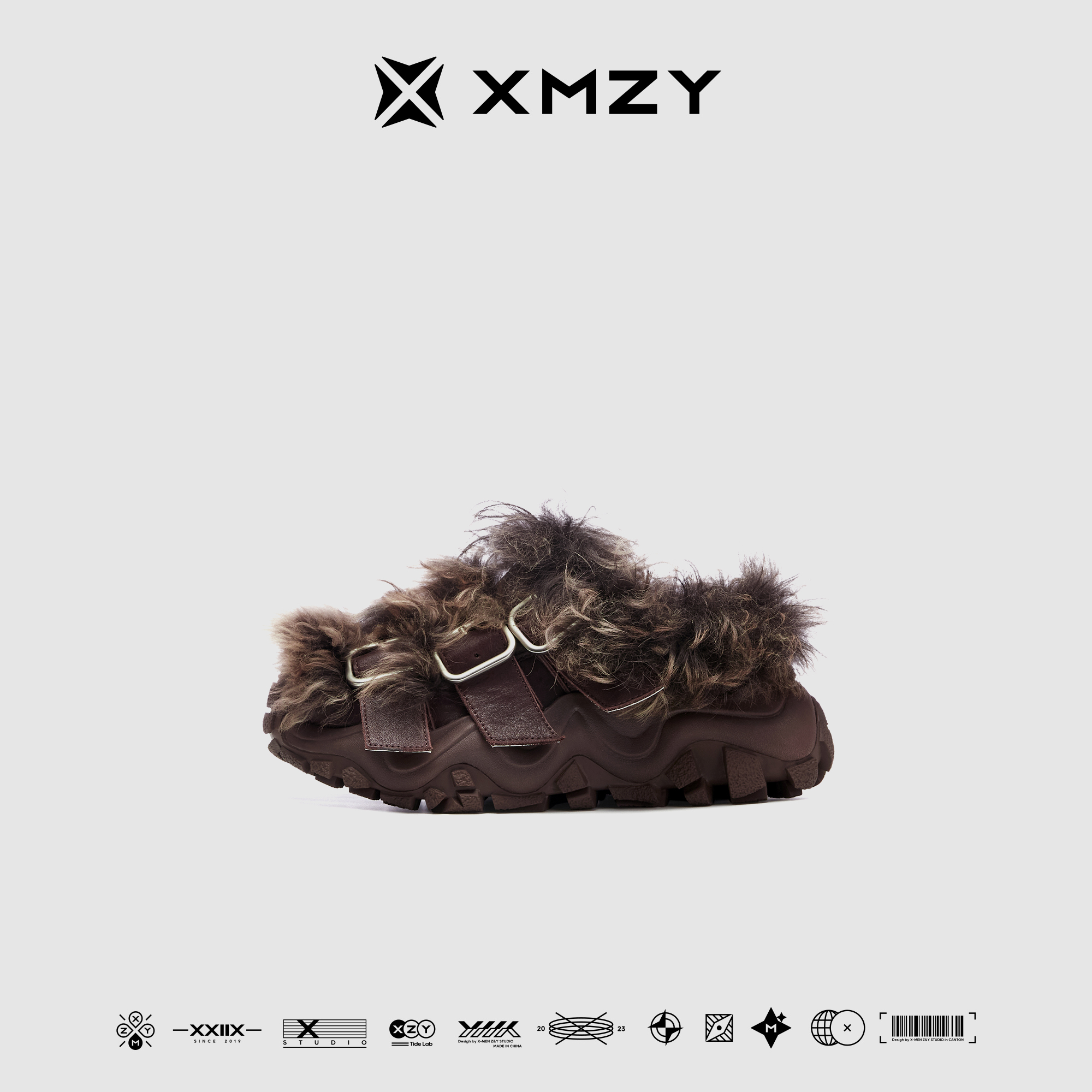 【流云】XMZY25年冬新款原创时尚羊毛设计外穿厚底增高包头拖鞋女