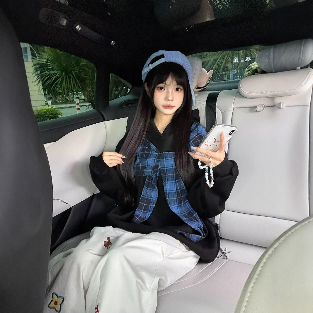 男外套设计卫衣情侣绑带复古美式蝴蝶连帽慵懒宽松感帽衫秋季
