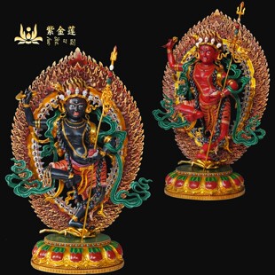 紫金莲尼泊尔西藏工艺彩绘忿怒佛母金刚亥母纯铜手工錾刻摆件